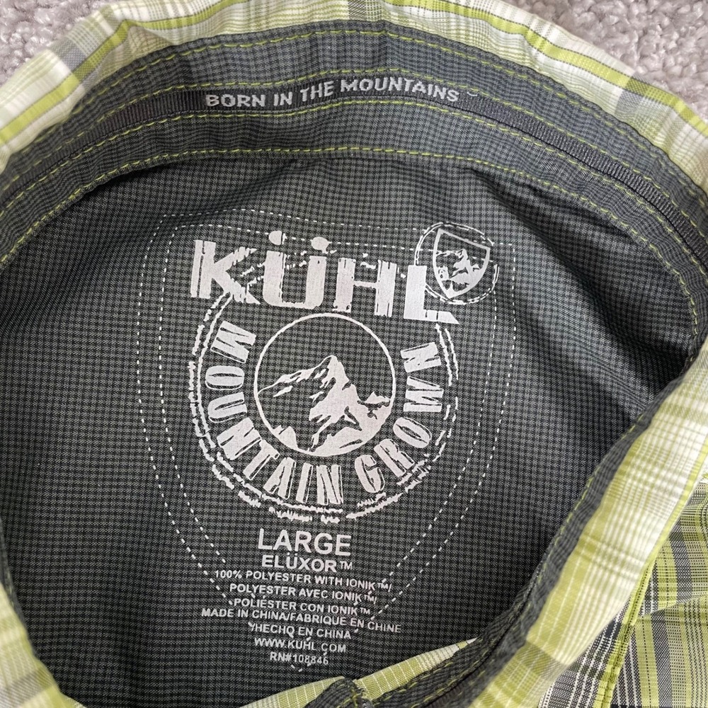 Kuhl Button Down Shirt Mens Large Eluxor Plaid Short Sleeve Green Hiking Trail - Picture 3 of 12